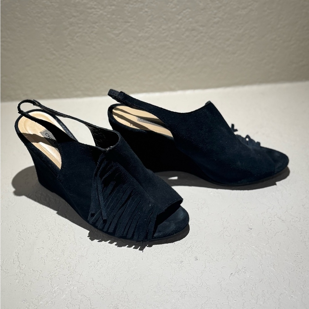 Chinese Laundry ultra suede frill heel
